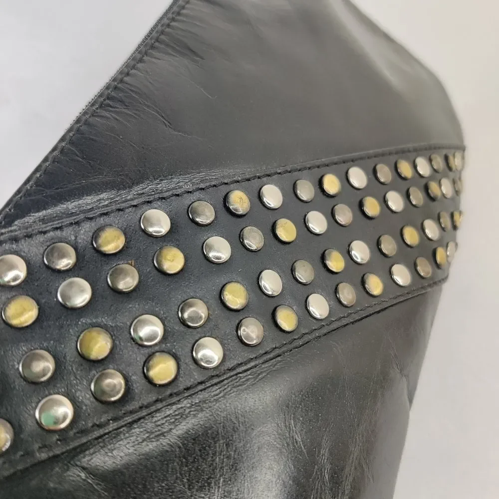 Sophia visconti Clutch Wristlet Studded Black Leather  Lime Green Lined Handbag